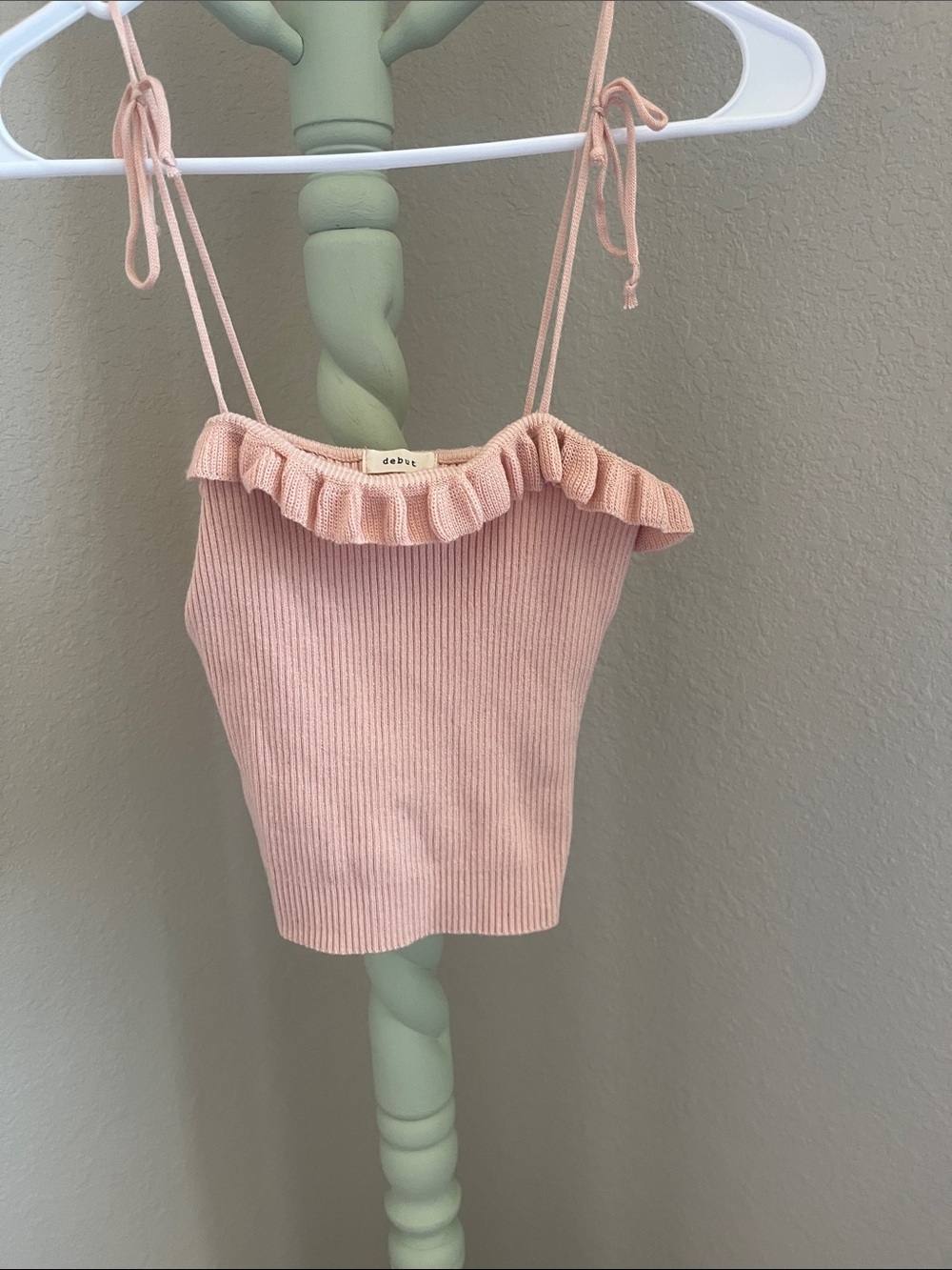 debut Blush Ribbed Ruffle Tie-Strap Camisole